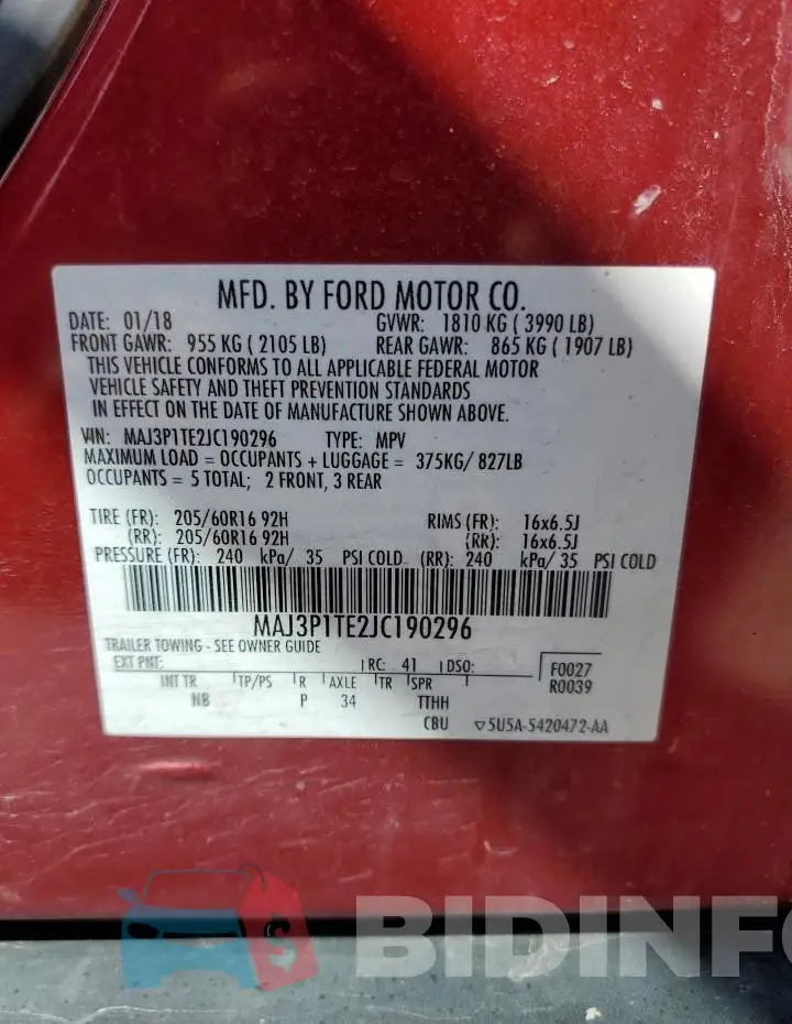MAJ3P1TE2JC190296 Photo# 13
