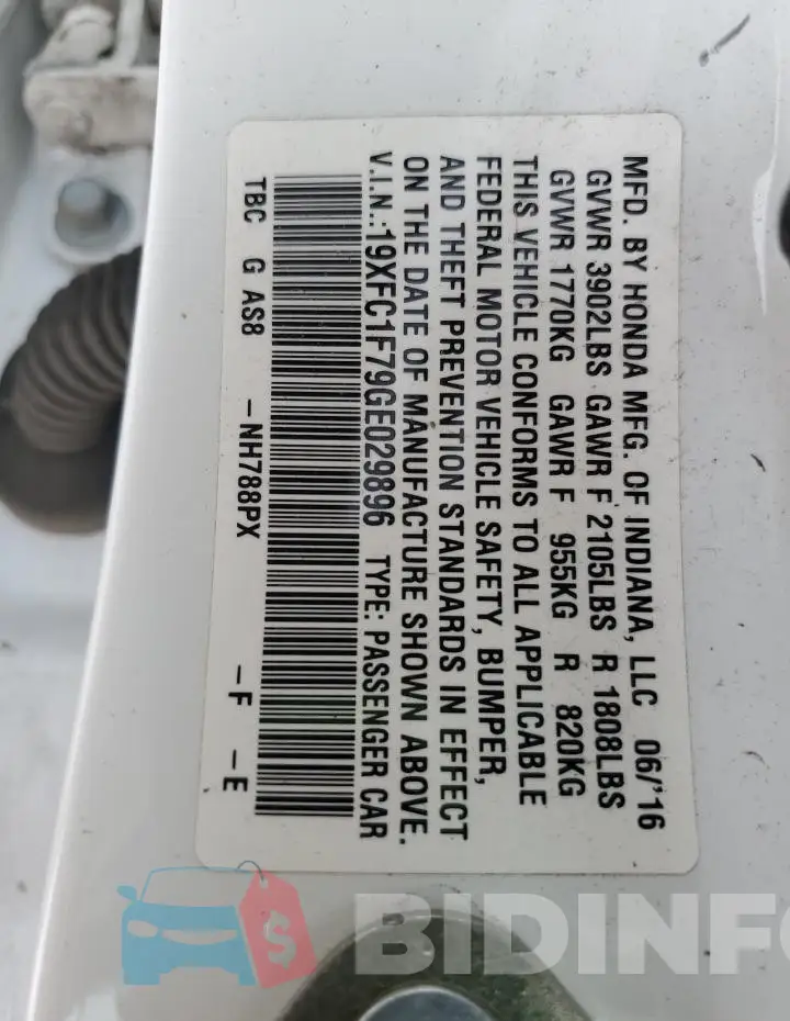 19XFC1F79GE029896 Photo# 12