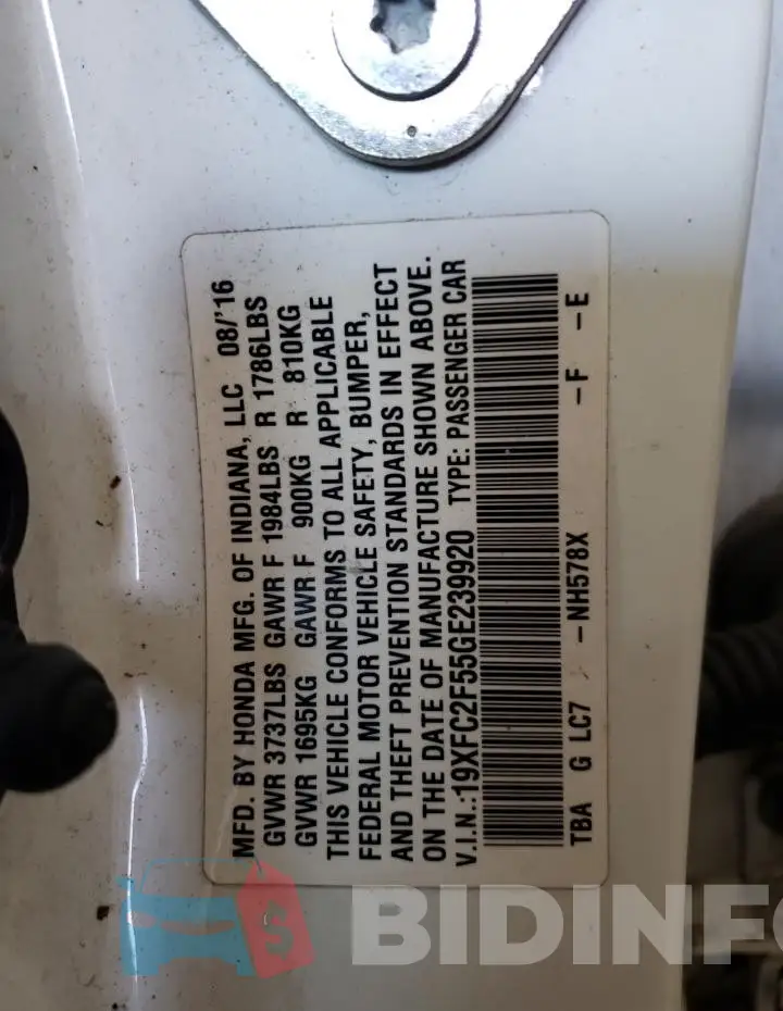 19XFC2F55GE239920 Photo# 12