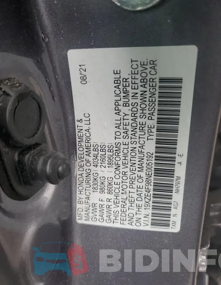 19XZE4F98NE005192 Photo# 12