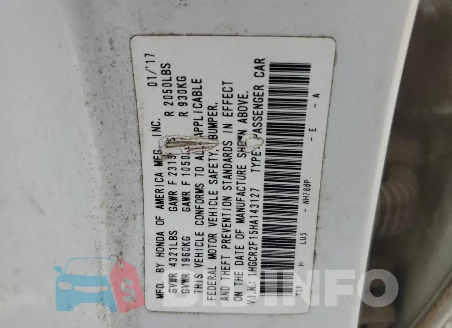 1HGCR2F15HA143127 Photo# 13