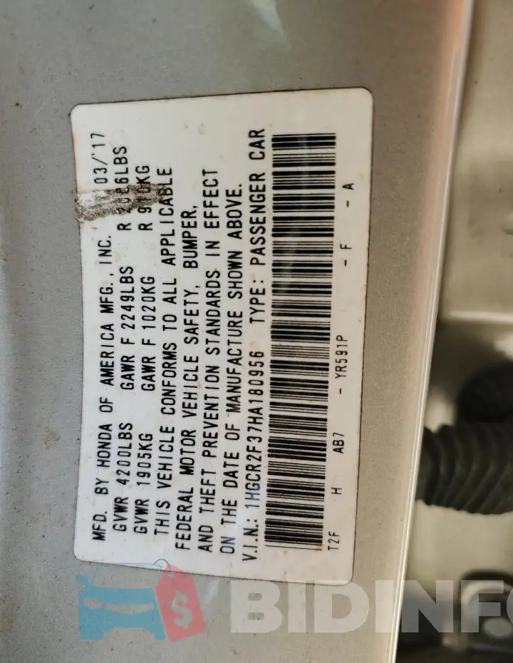 1HGCR2F37HA180956 Photo# 13