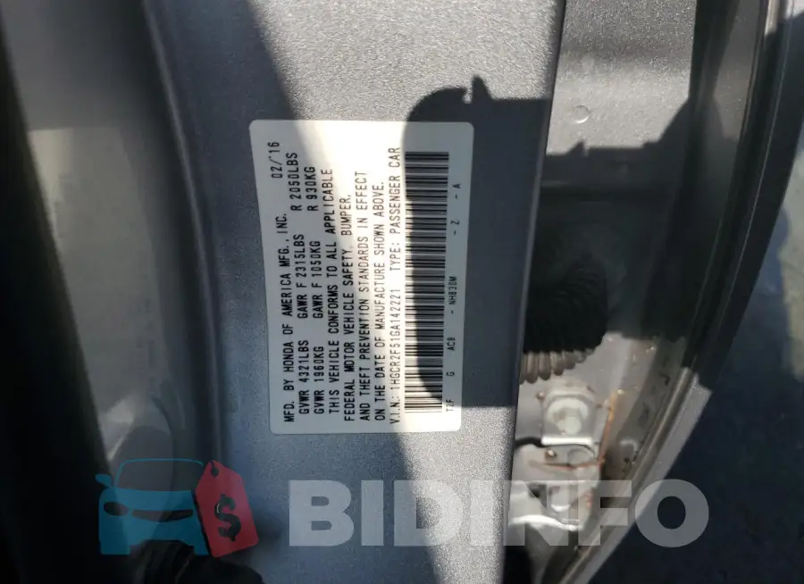 1HGCR2F51GA142221 Photo# 13