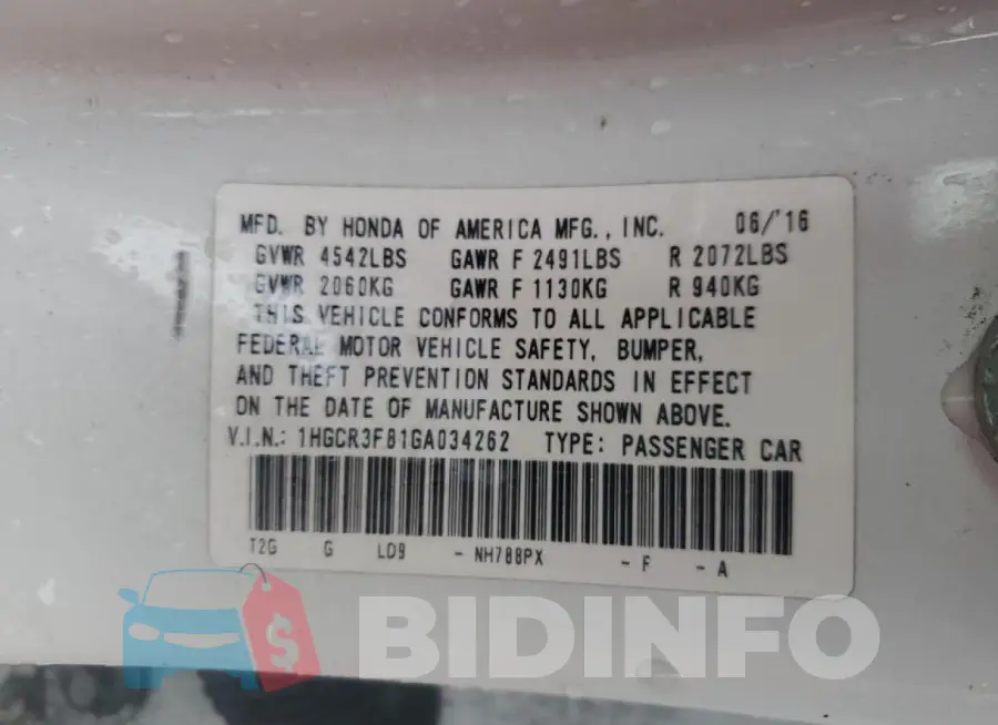 1HGCR3F81GA034262 Photo# 12