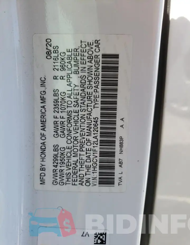 1HGCV1F12LA120645 Photo# 12