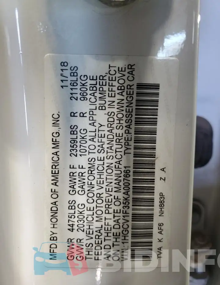 1HGCV1F35KA007661 Photo# 12