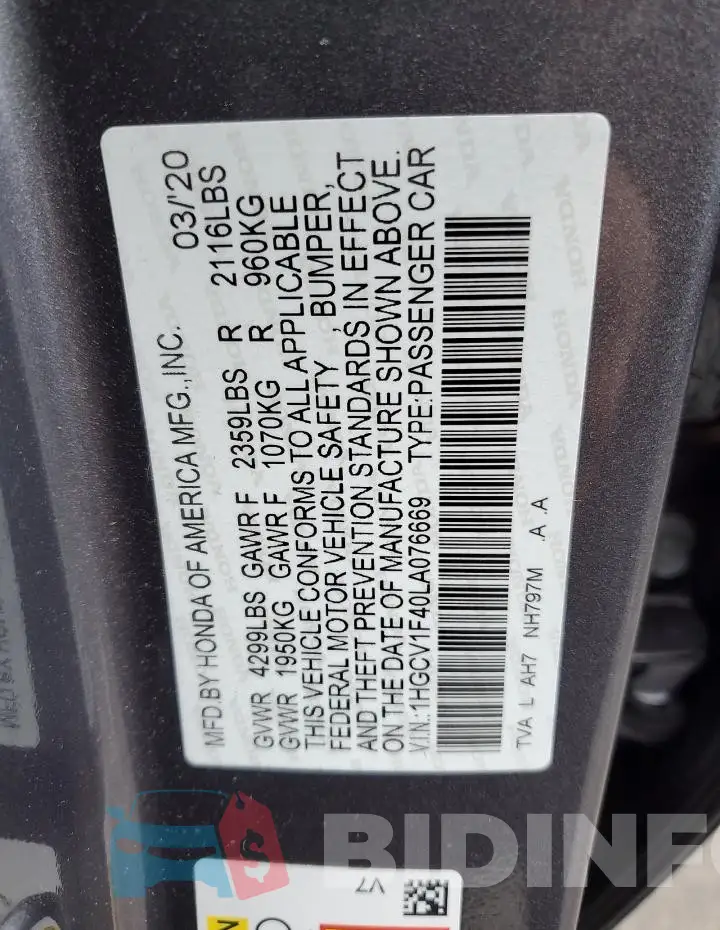 1HGCV1F40LA076669 Photo# 12