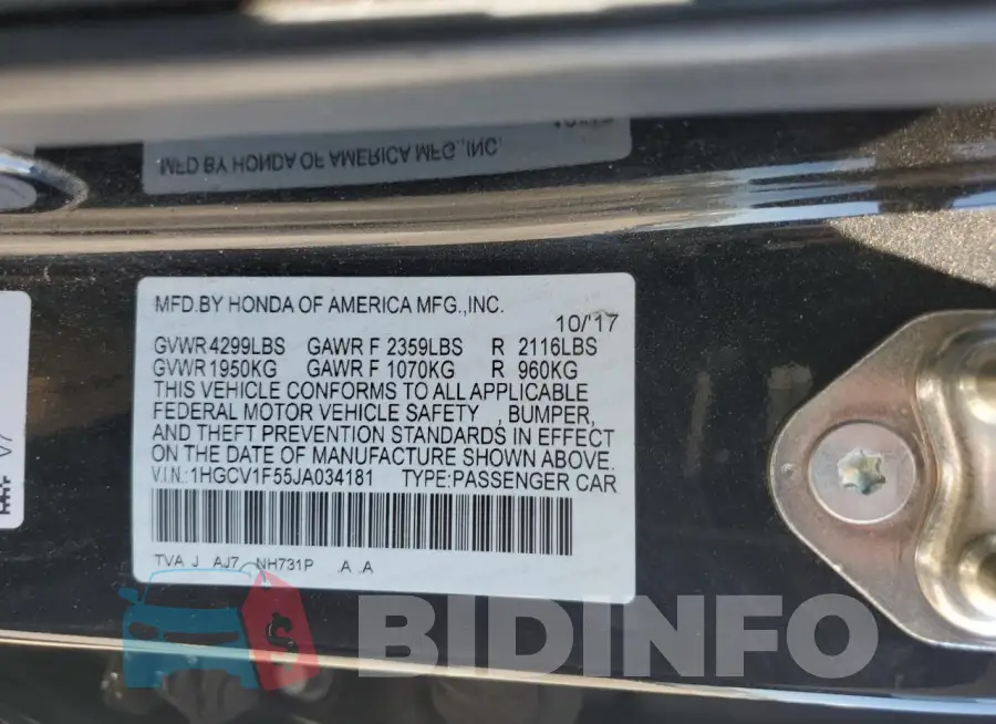 1HGCV1F55JA034181 Photo# 12