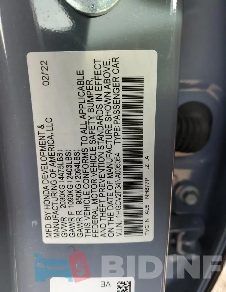 1HGCV2F34NA005054 Photo# 12
