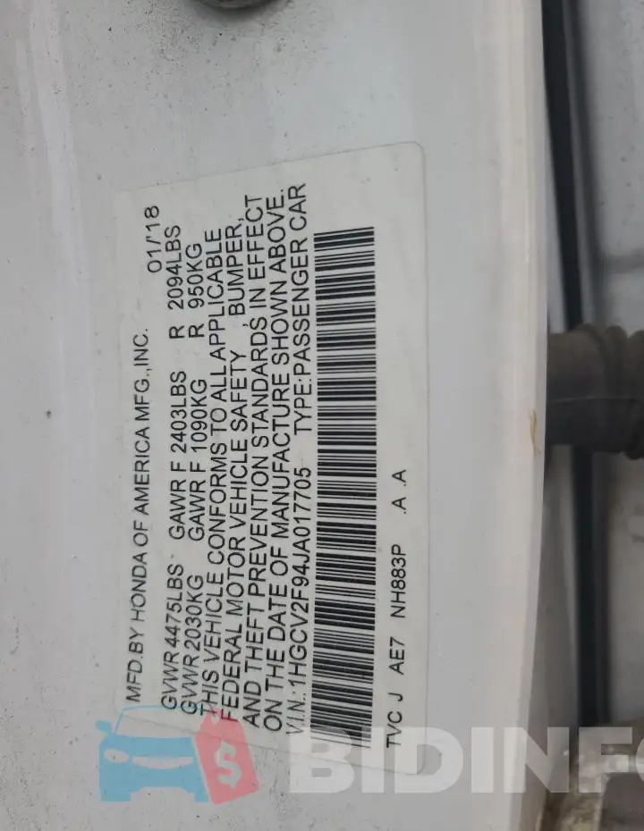 1HGCV2F94JA017705 Photo# 12