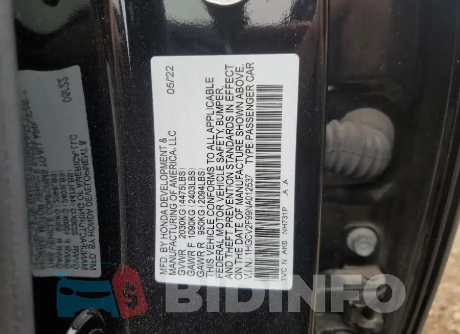 1HGCV2F99NA012537 Photo# 12