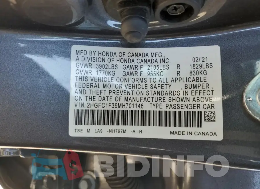 2HGFC1F39MH701146 Photo# 12