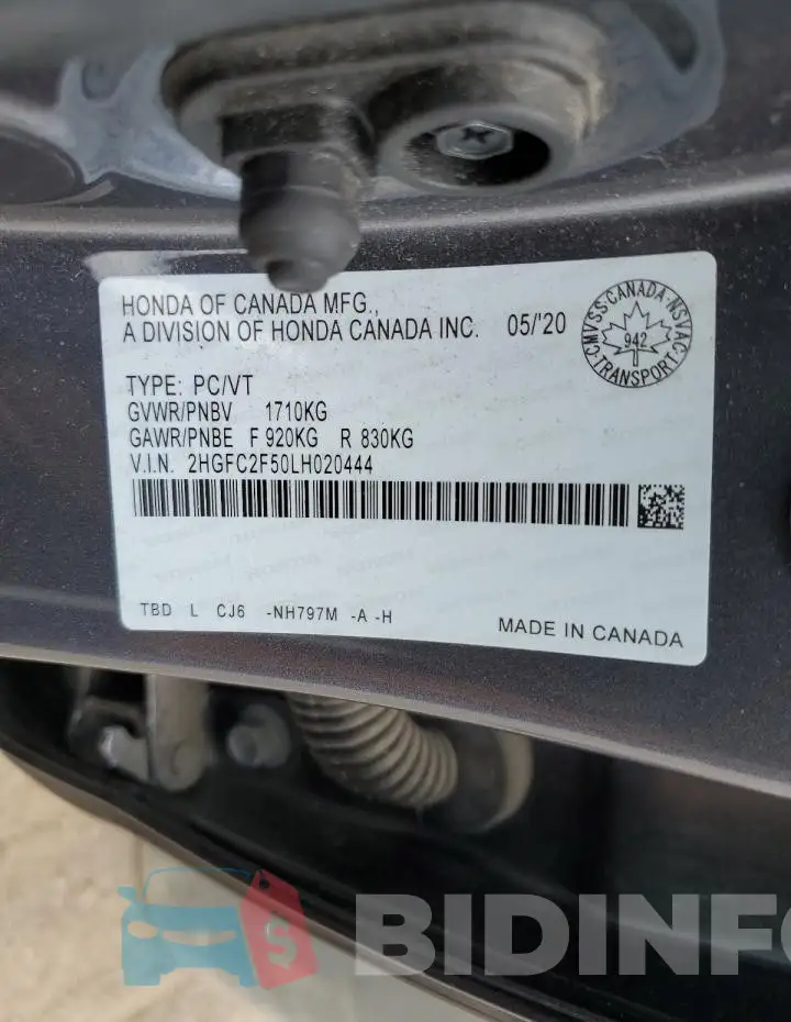 2HGFC2F50LH020444 Photo# 13