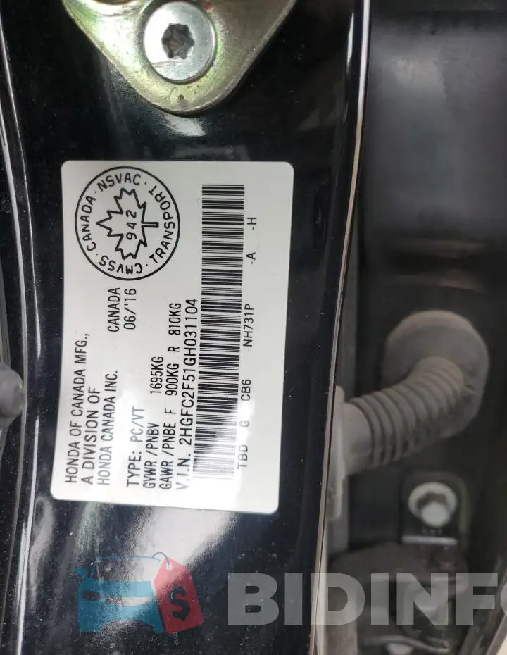 2HGFC2F51GH031104 Photo# 12