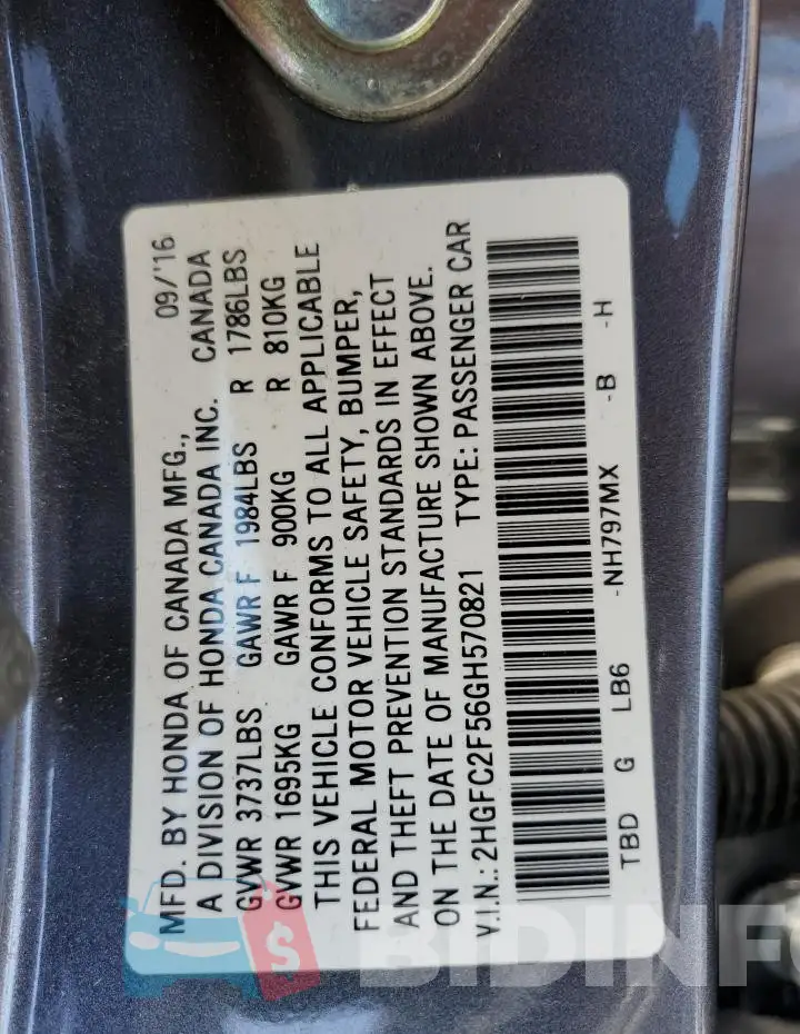 2HGFC2F56GH570821 Photo# 13