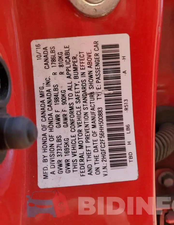 2HGFC2F56HH500883 Photo# 13