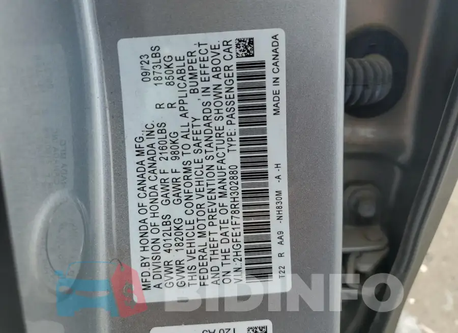 2HGFE1F78RH302880 Photo# 12