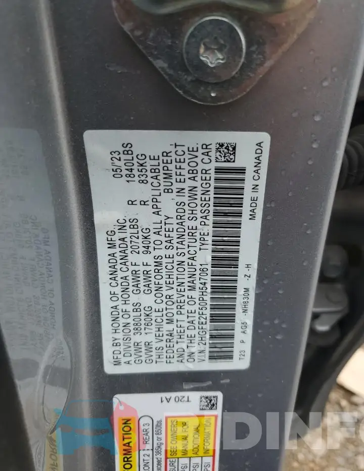 2HGFE2F50PH547061 Photo# 12