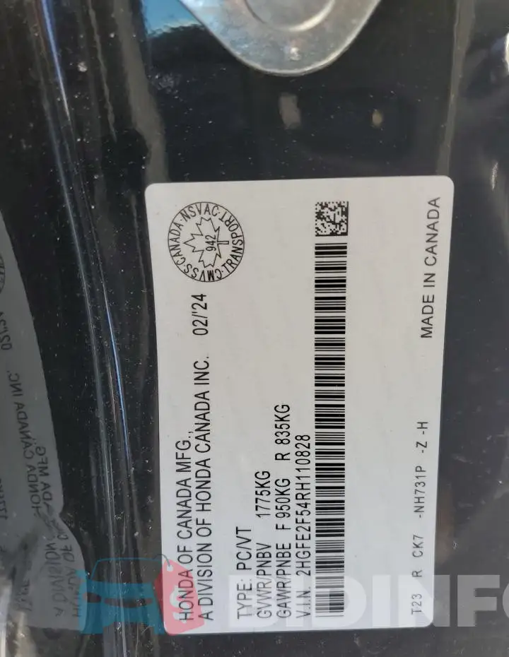 2HGFE2F54RH110828 Photo# 12