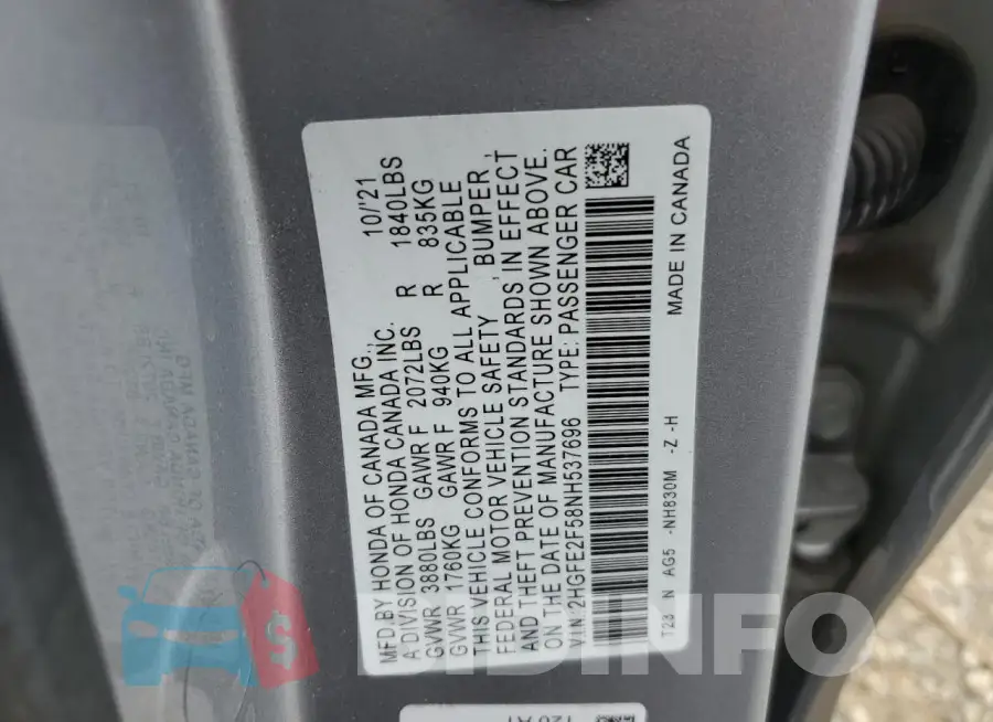 2HGFE2F58NH537696 Photo# 12 2HGFE2F58NH537696 Photo# 12