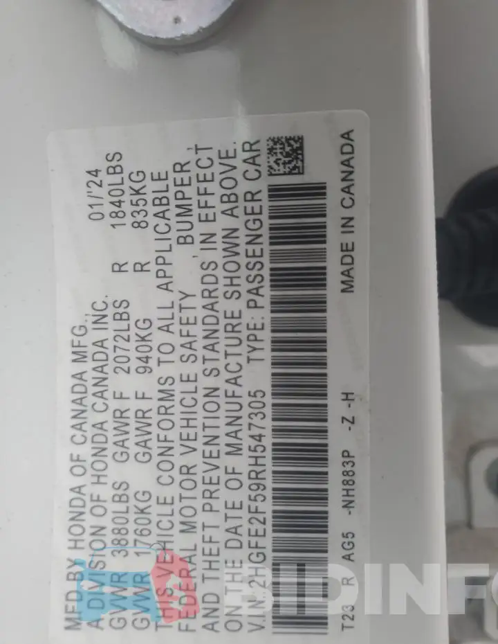 2HGFE2F59RH547305 Photo# 12