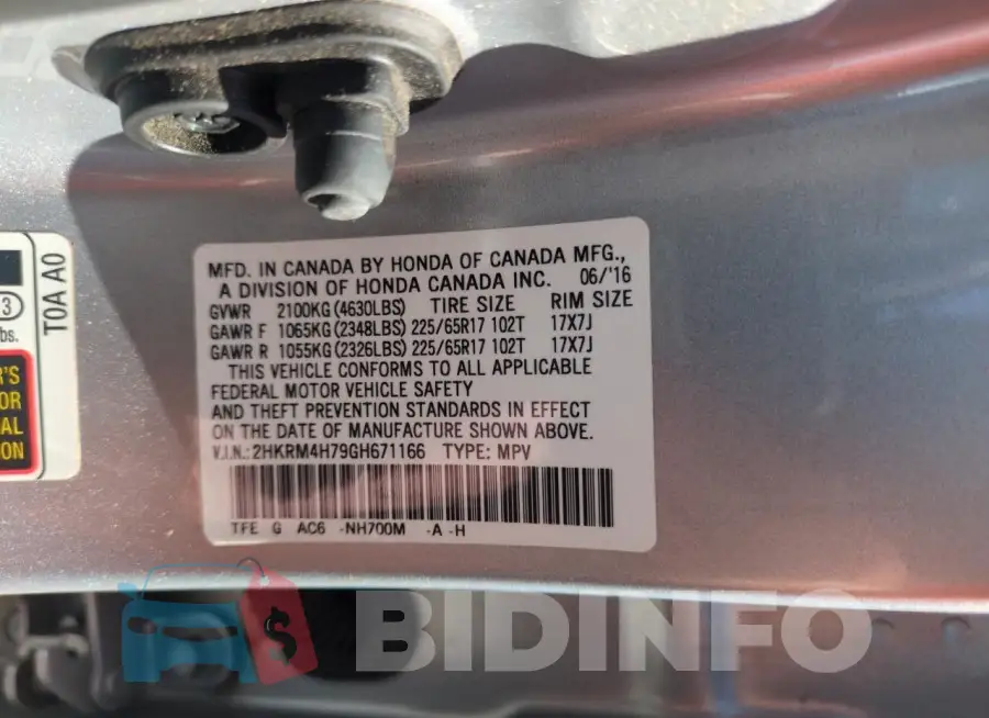 2HKRM4H79GH671166 Photo# 13