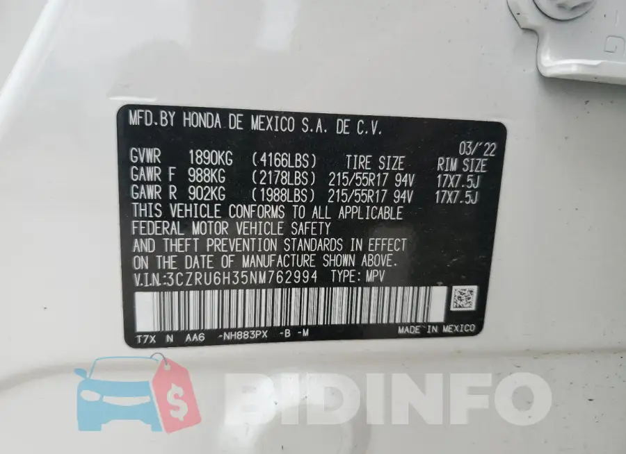 3CZRU6H35NM762994 Photo# 14