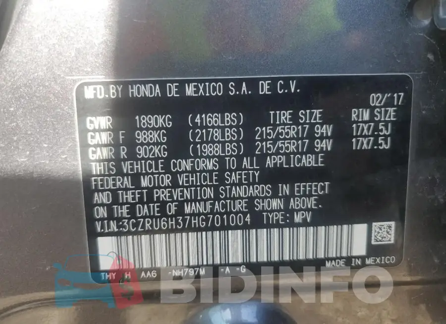 3CZRU6H37HG701004 Photo# 13
