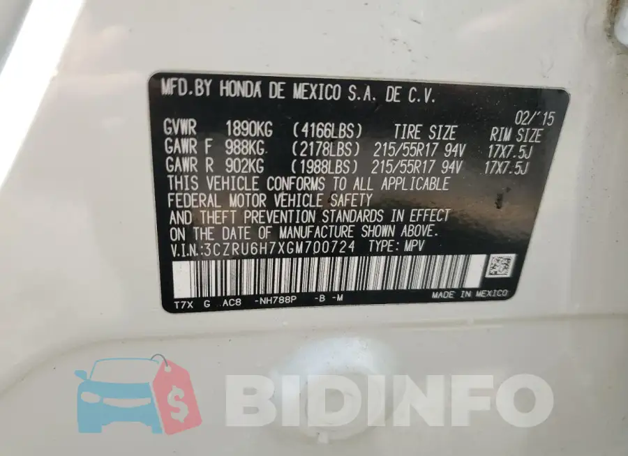 3CZRU6H7XGM700724 Photo# 13