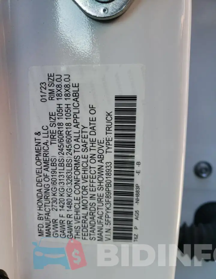 5FPYK3F89PB018933 Photo# 12