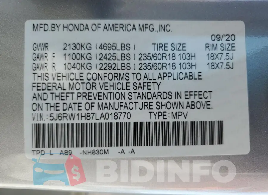5J6RW1H87LA018770 Photo# 13