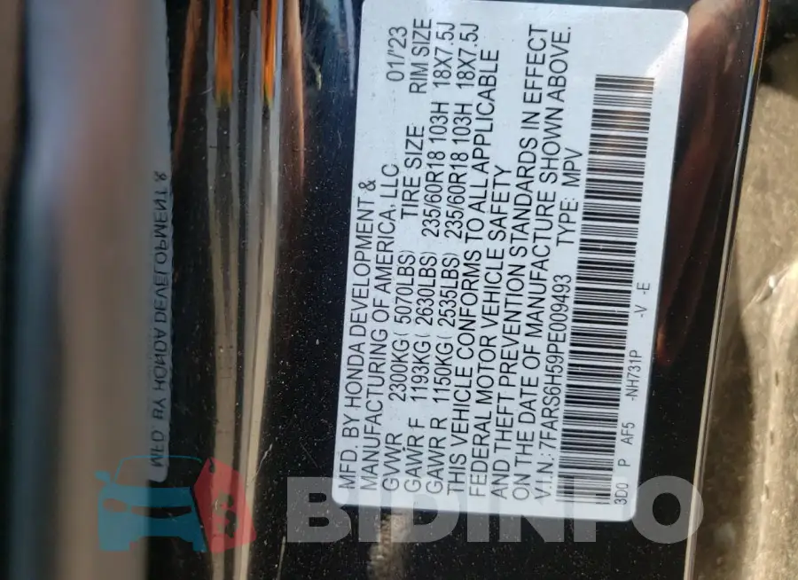 7FARS6H59PE009493 Photo# 12