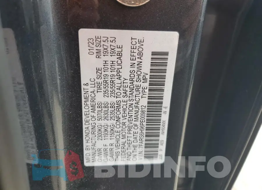7FARS6H96PE009812 Photo# 14