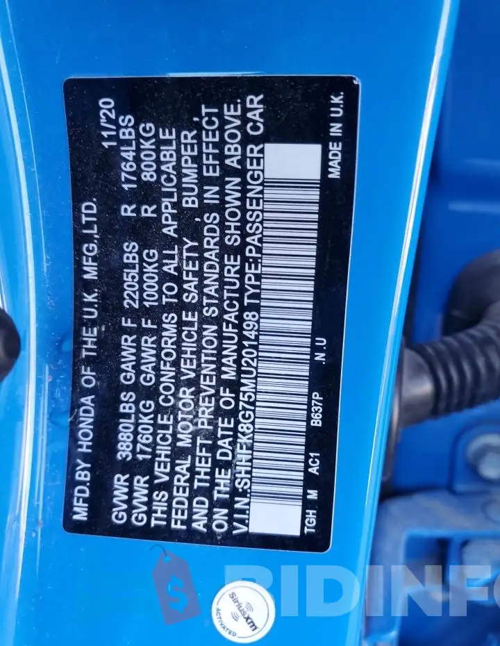 SHHFK8G75MU201498 Photo# 12