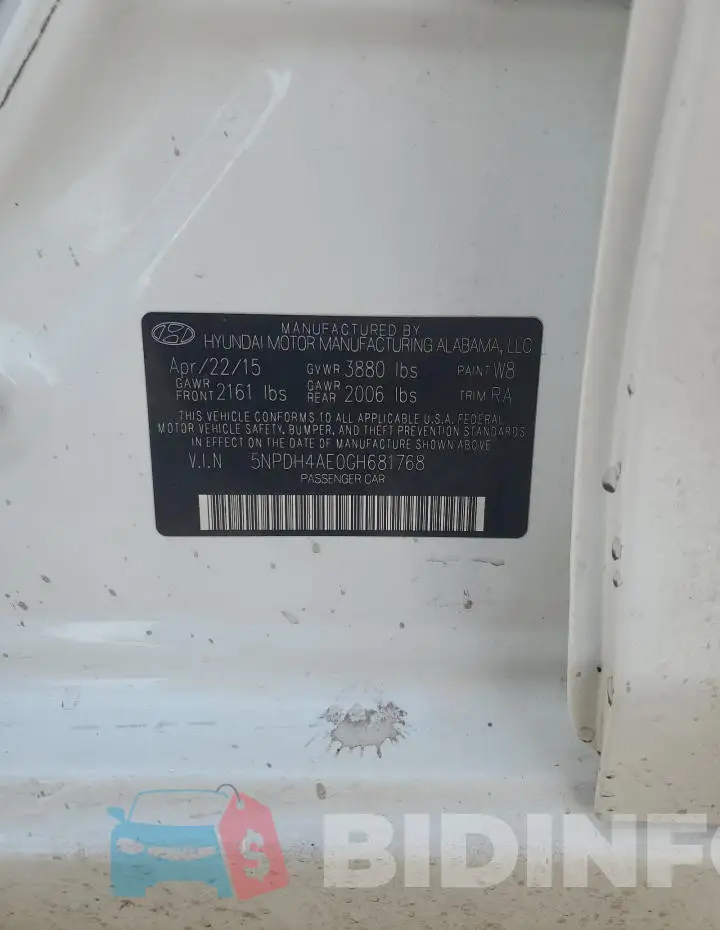 5NPDH4AE0GH681768 Photo# 13