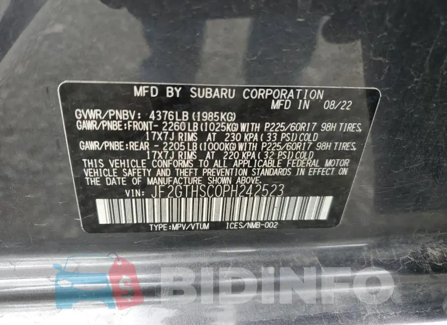 JF2GTHSC0PH242523 Photo# 12