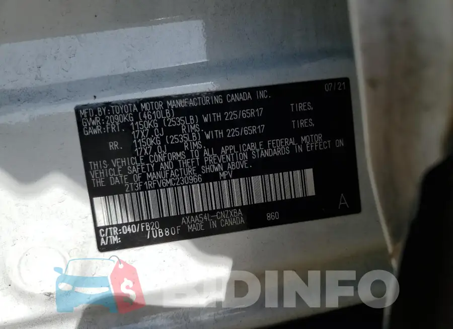 2T3F1RFV6MC230966 Photo# 14