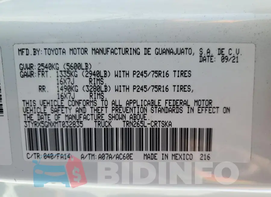 3TYRX5GNXMT032835 Photo# 12