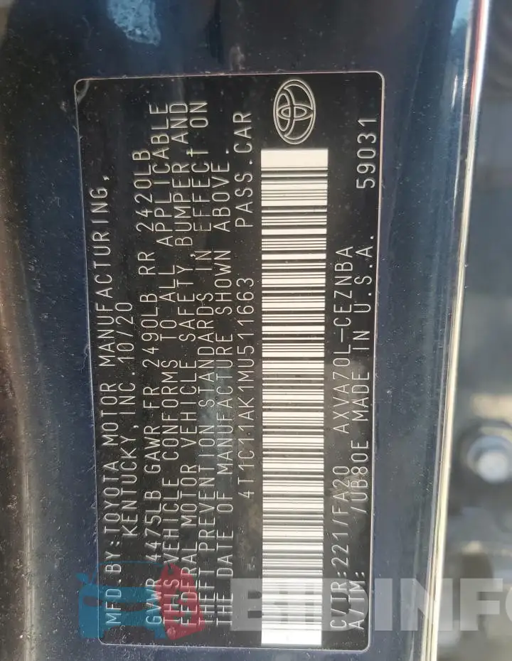 4T1C11AK1MU511663 Photo# 12