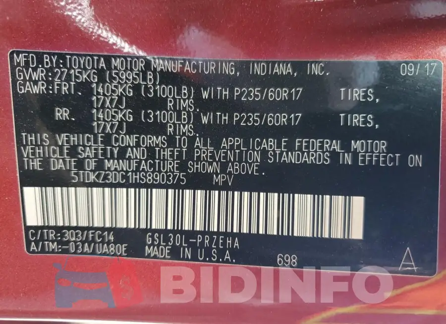 5TDKZ3DC1HS890375 Photo# 13