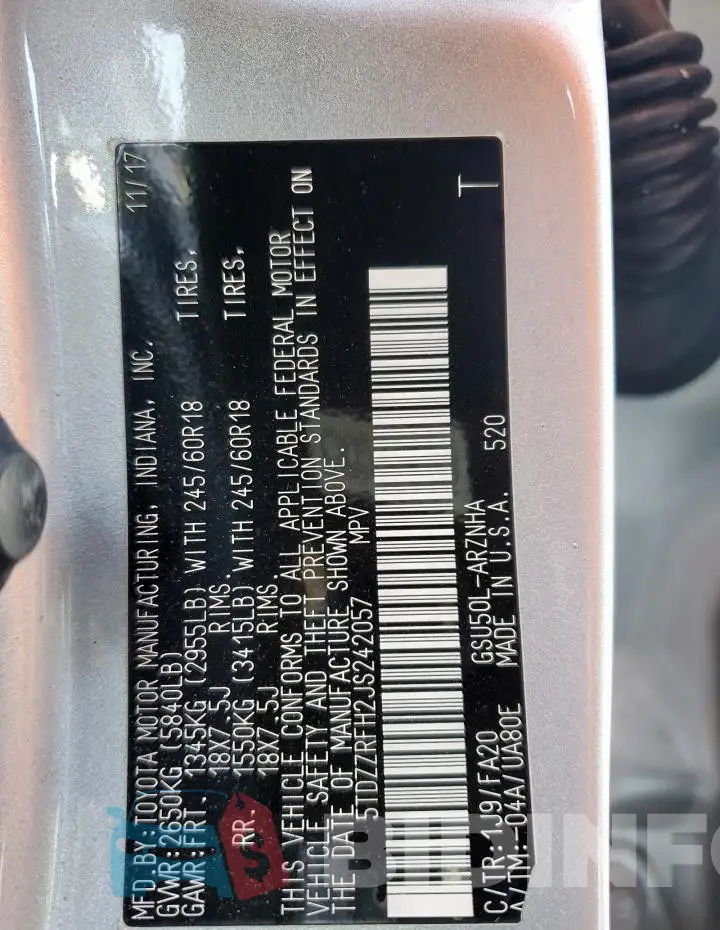 5TDZZRFH2JS242057 Photo# 13