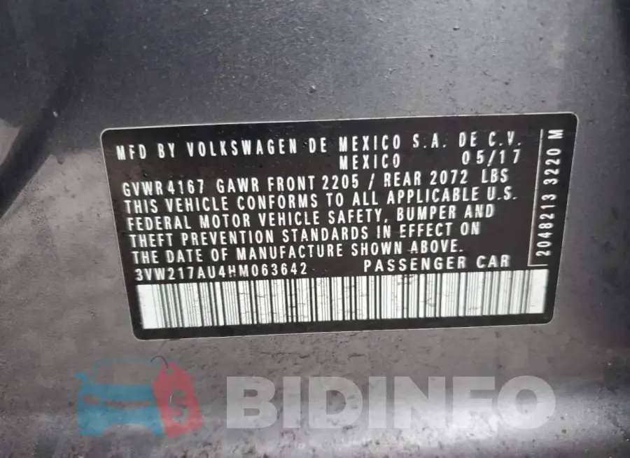 3VW217AU4HM063642 Photo# 12