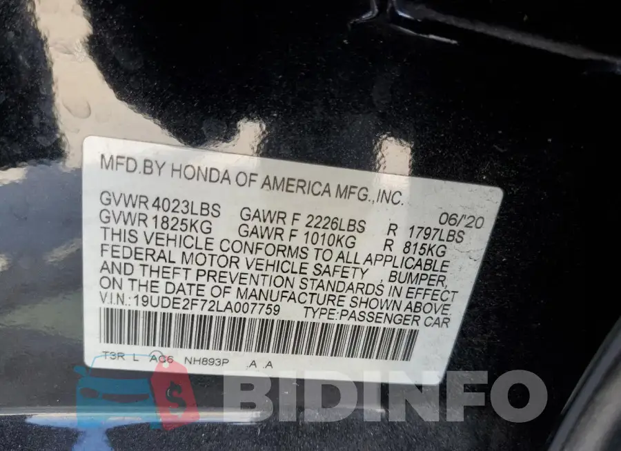 19UDE2F72LA007759 Photo# 12