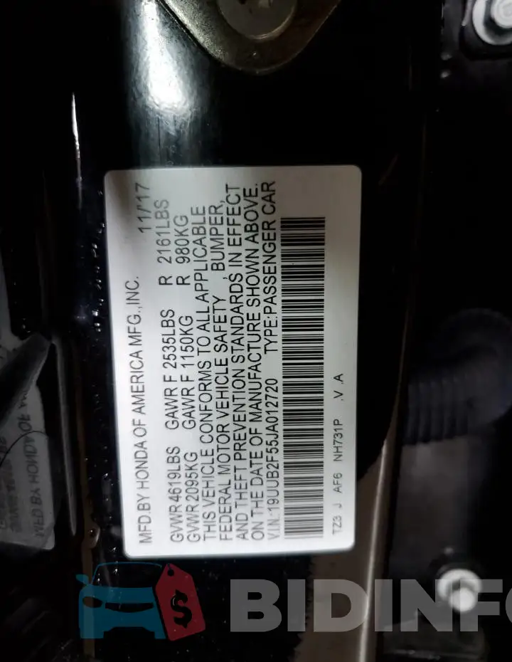 19UUB2F55JA012720 Photo# 12