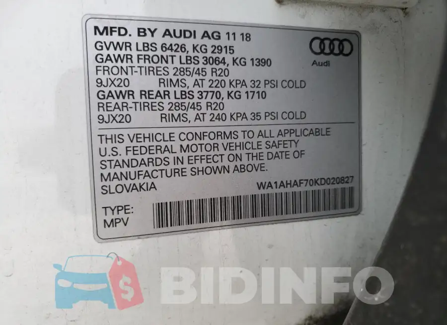 WA1AHAF70KD020827 Photo# 14