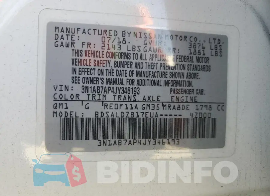 3N1AB7AP4JY346193 Photo# 13