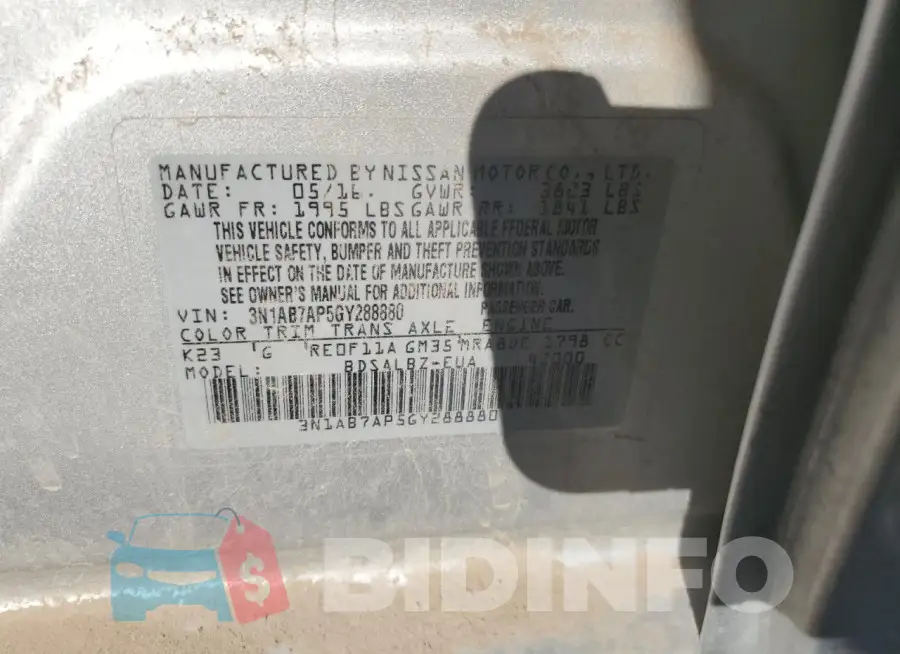 3N1AB7AP5GY288880 Photo# 13