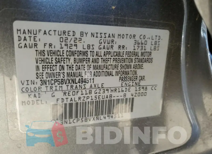 3N1CP5BVXNL494511 Photo# 12