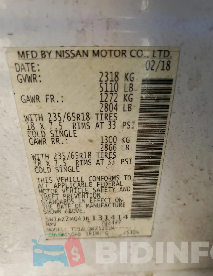 5N1AZ2MG4JN131414 Photo# 13