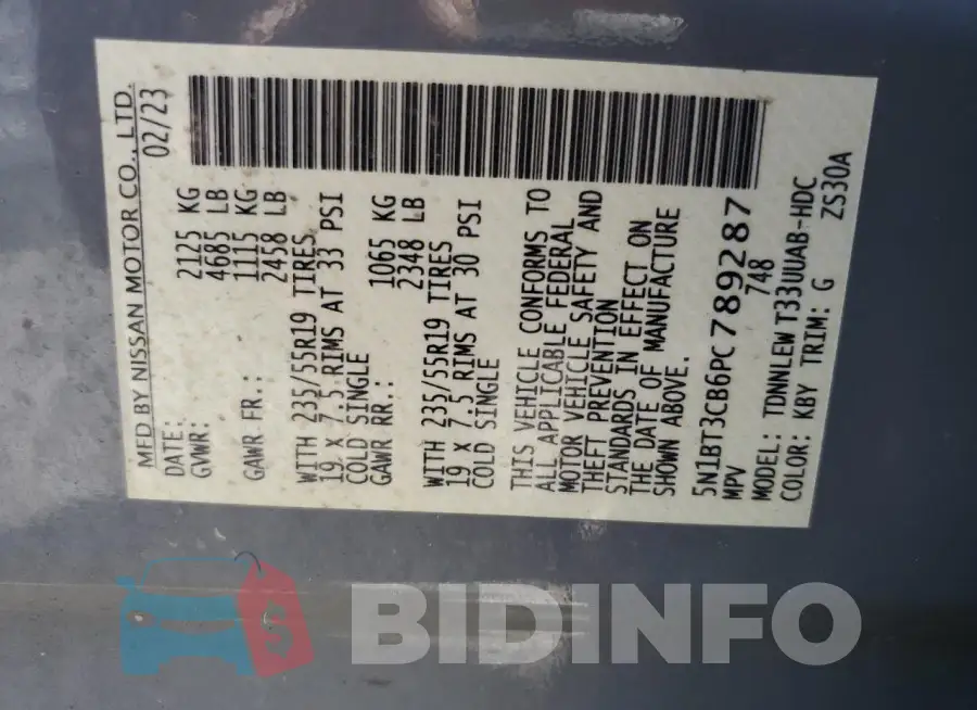 5N1BT3CB6PC789287 Photo# 13